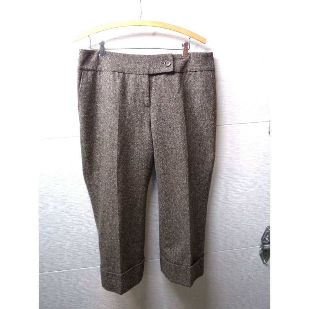Caslon Brown Wool Silk Blend Tweed Crop Cuffed Trouser Pants Slacks 12 Petite